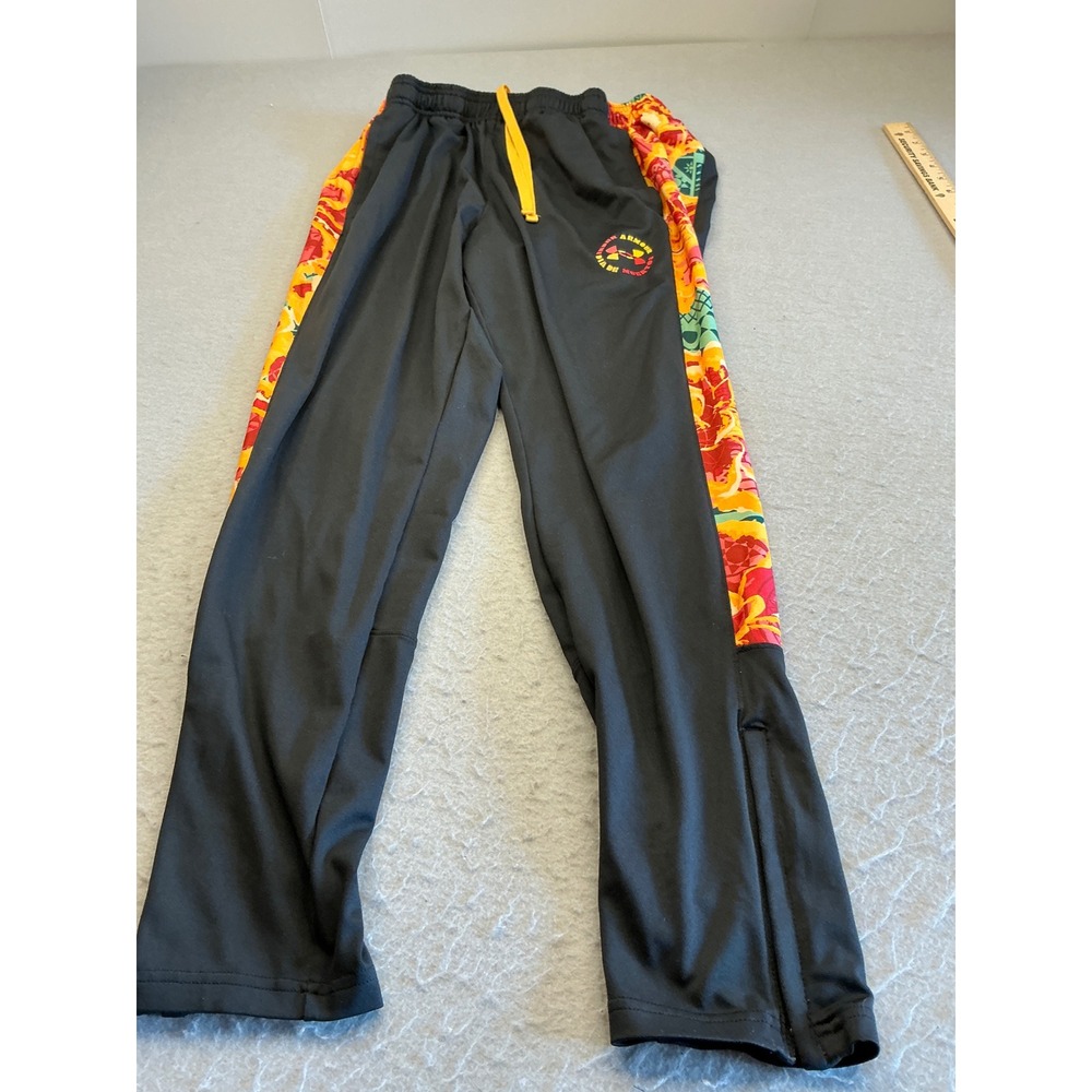 Under Armour Track Pants Floral Side Stripe Black Yellow Women L Athletic Jogger
